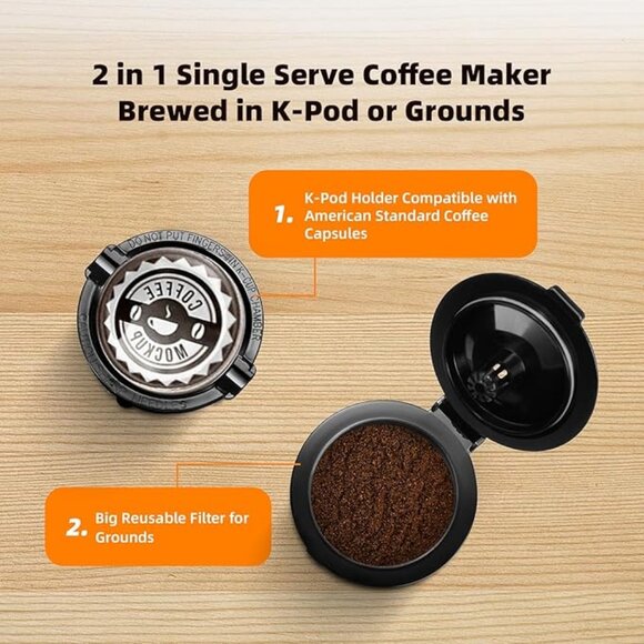 🆕Single Serve Coffee Maker–K-Pod & Ground Coffee Compatible – 6–12oz Brew BLACK - Picture 2 of 4